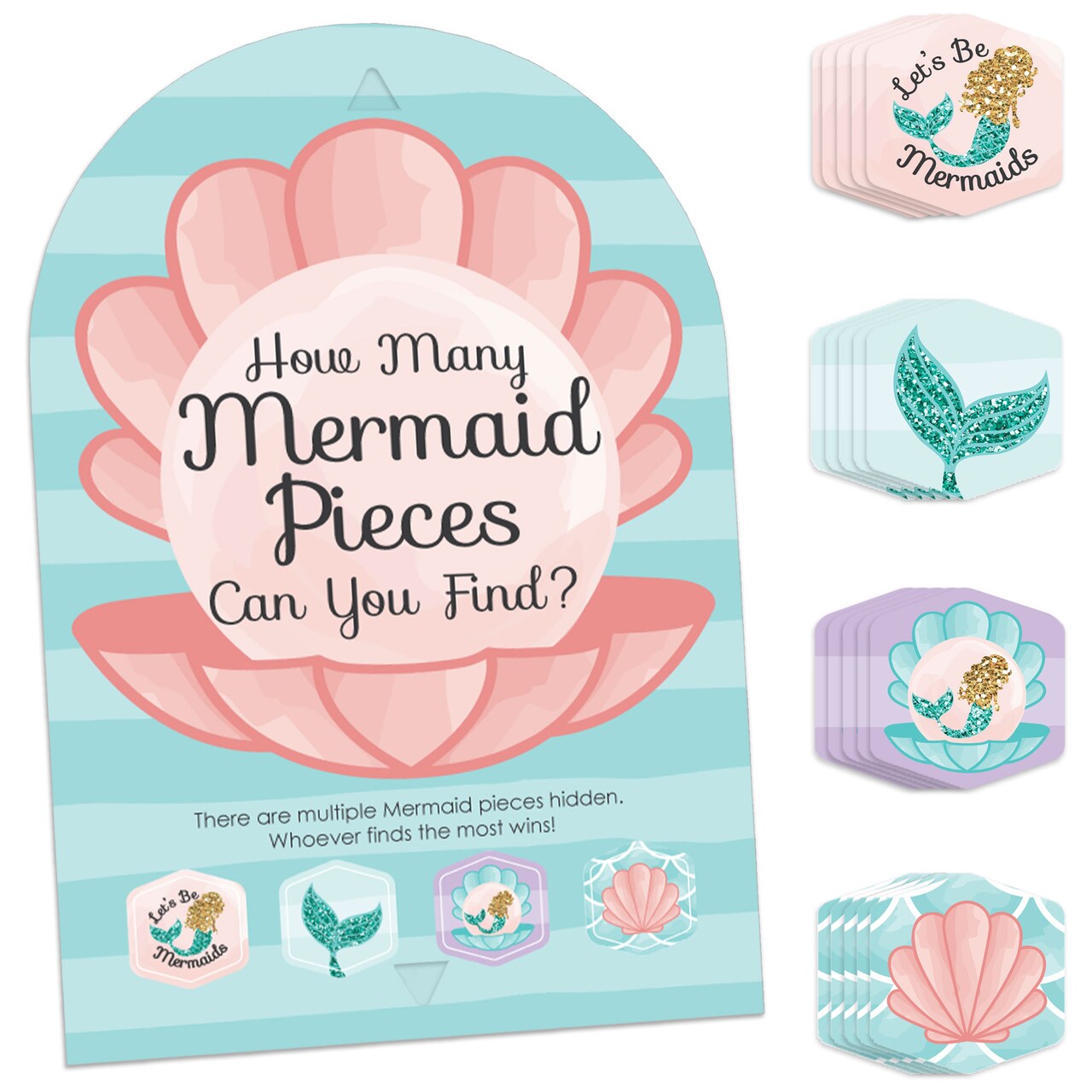 Big Dot of Happiness Let’s Be Mermaids - Baby Shower or Birthday Party Scavenger Hunt - 1 Stand and 48 Game Pieces - Hide and Find Game